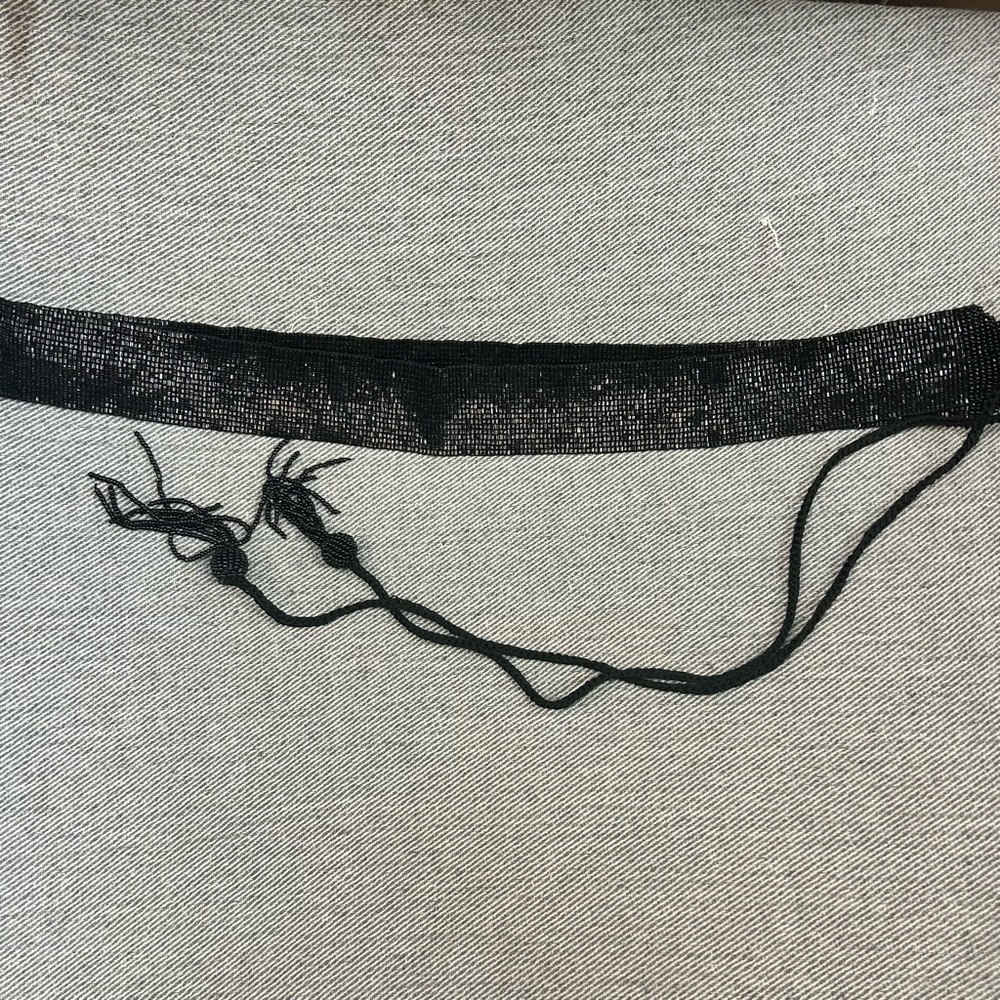 70's Black Beaded Belt String Tie